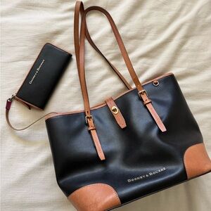 Dooney & Bourke Dover Shoulder Tote Bag with Matching Wallet in Black and Cognac